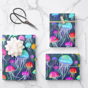 Colourful Glowing Jellyfish Wrapping Paper Sheet