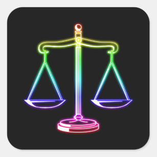 Colourful Glowing Scales of Justice   Law Square Sticker