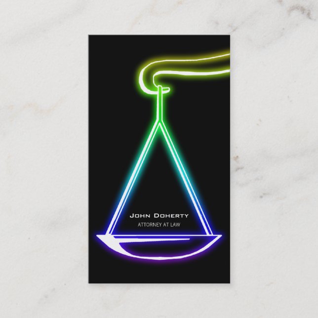 Colourful Glowing Scales of Justice | Lawyer Business Card (Front)