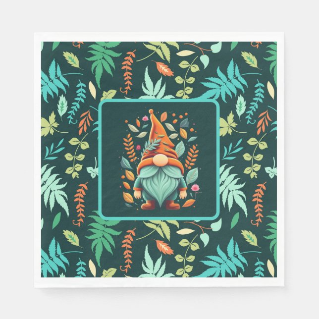 Colourful Gnome And Falling Leaves  Napkin (Front)