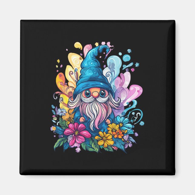 Colourful Gnome Surrounded By Vibrant Flowers  Magnet (Front)