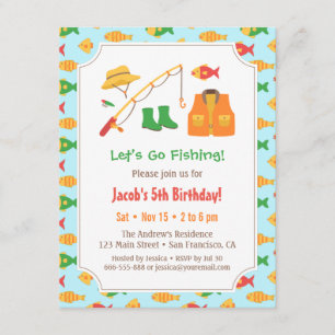 Colourful Go Fishing Birthday Party Invitations