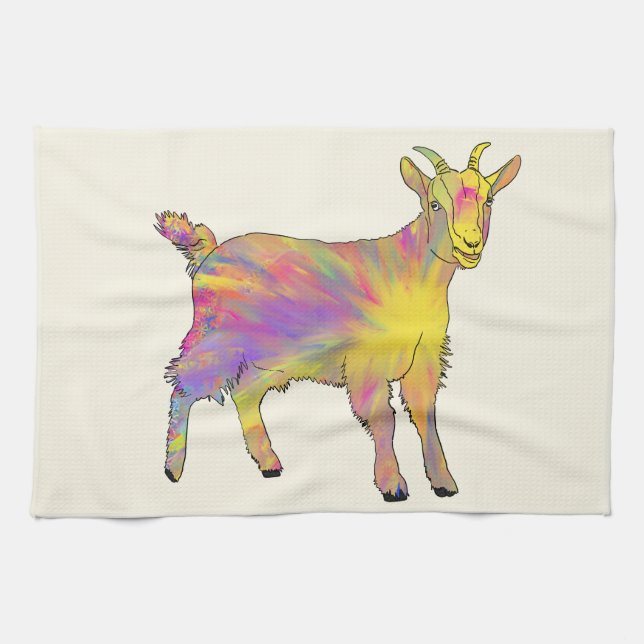 Colourful Goat Cute Artsy Funky Funny Animal Art Tea Towel (Horizontal)