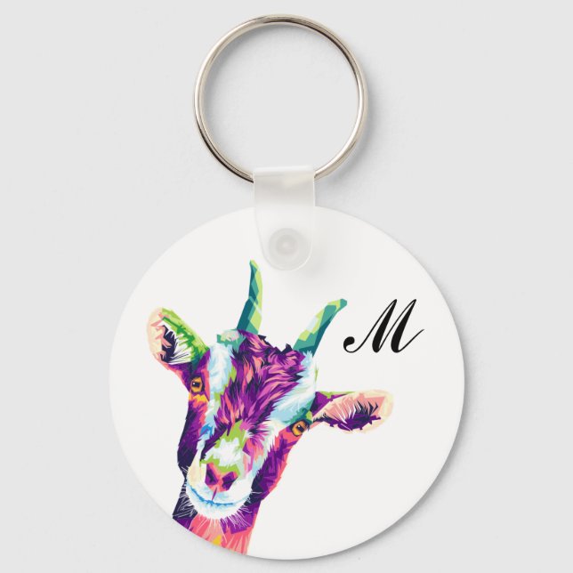 Colourful Goat Pop Art Monogram Keychain (Front)