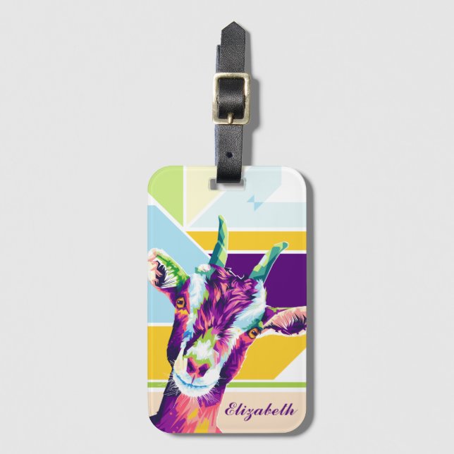 Colourful Goat Pop Art Personalised Luggage Tag (Front Vertical)
