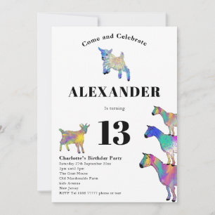 Colourful Goat Themed Birthday Party Invitation