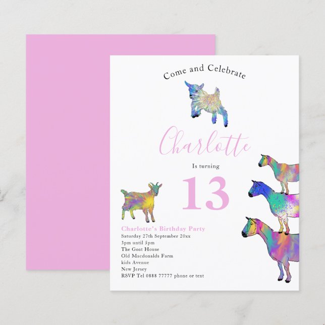 Colourful Goat Themed Birthday Party Pink (Front/Back)