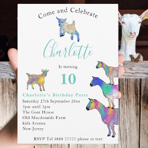 Colourful Goats Cute Animals 10th Birthday