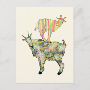 Colourful goats funny illustration  postcard