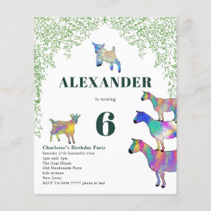 Colourful Goats Greenery Birthday Party Budget Flyer