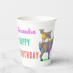 Colourful Goats Personalised Birthday Party Paper Cups