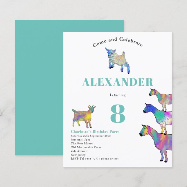 Colourful Goats Watercolor Birthday Party (Front/Back)