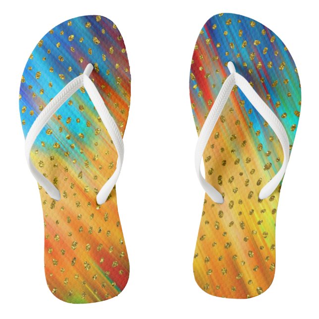 Colourful Gold Abstract Flip Flops (Footbed)