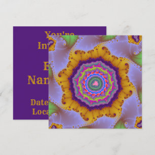Colourful Gold and Purple Fractal Birthday Invitation