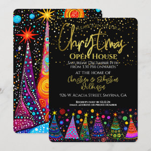 Colourful Gold Black Christmas Open House Invitation