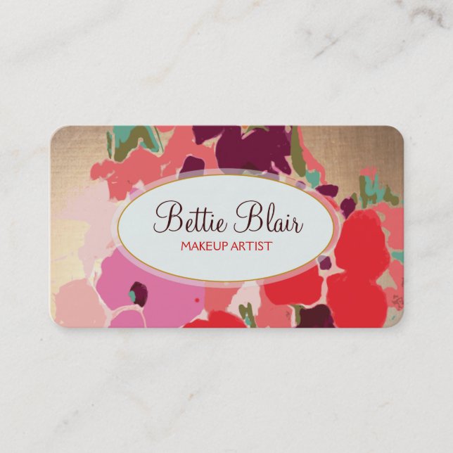 Colourful Gold Floral Makeup Artist Elegant Salon Business Card (Front)