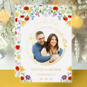 Colourful Gold Foil Photo White Save the Date