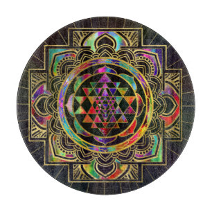Colourful Gold framed Sri Yantra Sri Chakra Cutting Board
