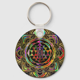 Colourful Gold framed Sri Yantra Sri Chakra Key Ring