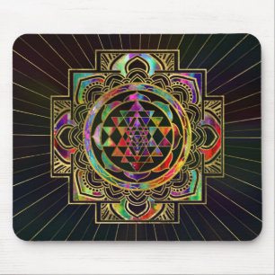 Colourful Gold framed Sri Yantra Sri Chakra Mouse Mat