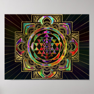 Colourful Gold framed Sri Yantra Sri Chakra Poster