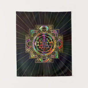 Colourful Gold framed Sri Yantra Sri Chakra Tapestry
