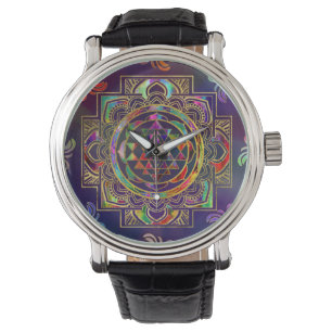 Colourful Gold framed Sri Yantra Sri Chakra Watch