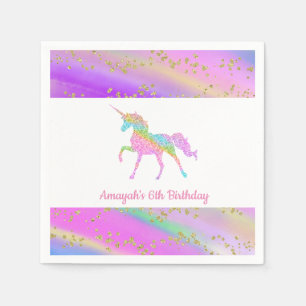 Colourful Gold Glitter Speckled Unicorn Birthday Napkin