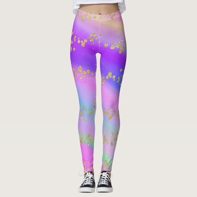 Colourful Gold Glitter Unicorn Leggings (Front)