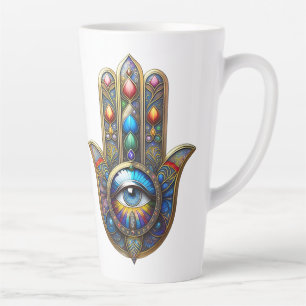 Colourful Gold Hamsa w/ Blue Speckle Third Eye Latte Mug