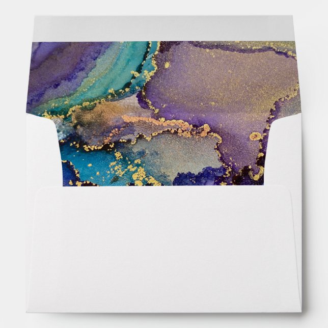 Colourful Gold Marbled Abstract Liquid Art Envelope (Back (Bottom))