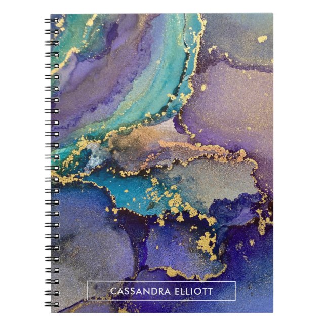Colourful Gold Marbled Abstract Liquid Art Notebook (Front)