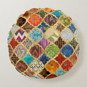 Colourful Gold Moroccan Ottoman Modern Pouf Round Cushion