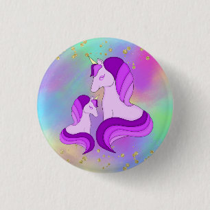 Colourful Gold Speckled Cute Magical Unicorn 3 Cm Round Badge