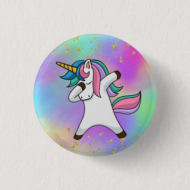 Colourful Gold Speckled Magical Dabbing Unicorn 3 Cm Round Badge (Front)