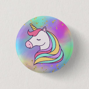 Colourful Gold Speckled Magical Unicorn 3 Cm Round Badge
