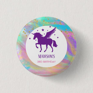 Colourful Gold Speckled Purple Unicorn Birthday 3 Cm Round Badge