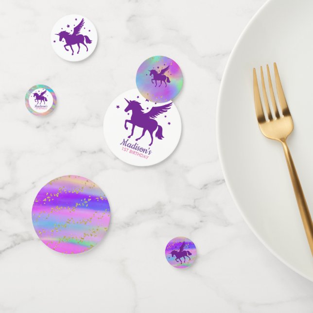 Colourful Gold Speckled Purple Unicorn Birthday Confetti (Group)