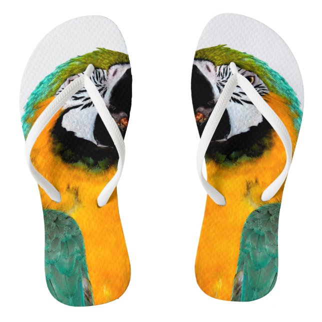colourful gold teal macaw parrot bird portrait flip flops (Footbed)