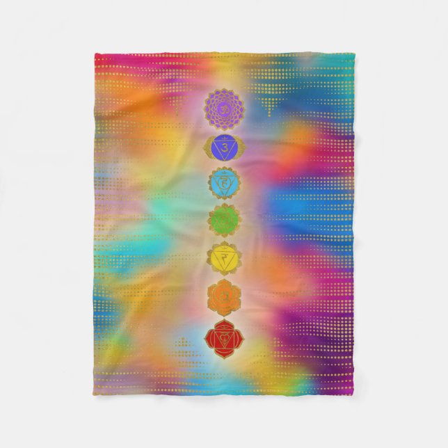 Colourful Golden Chakras composition Fleece Blanket (Front)