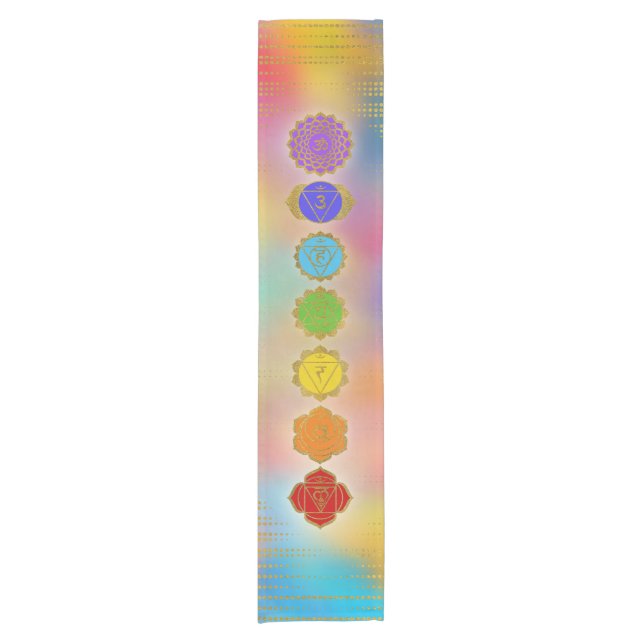 Colourful Golden Chakras composition Short Table Runner (Front)
