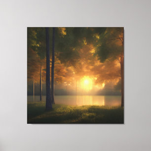 Colourful Golden Hour Lake Forest Canvas Print