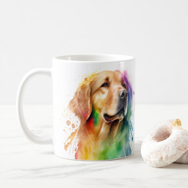 Colourful Golden Retriever Dog  Pet Coffee Mug, Cu Mug (With Donut)