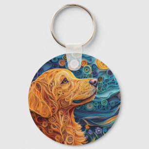 Colourful Golden Retriever Dog Portrait Key Ring