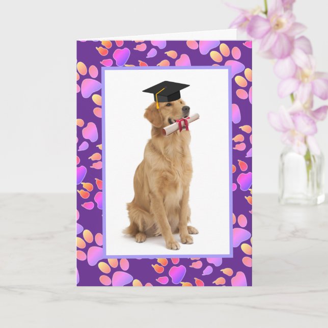 Colourful Golden Retriever Graduation  Card (Orchid)
