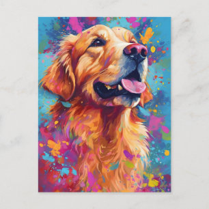 Colourful Golden Retriever Postcard