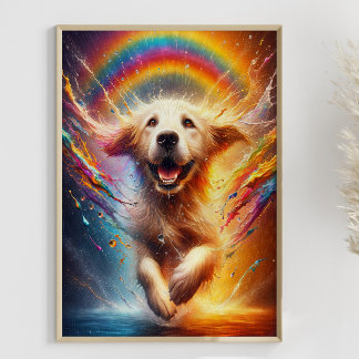 Colourful Golden Retriever Rainbow Splatter Custom Poster