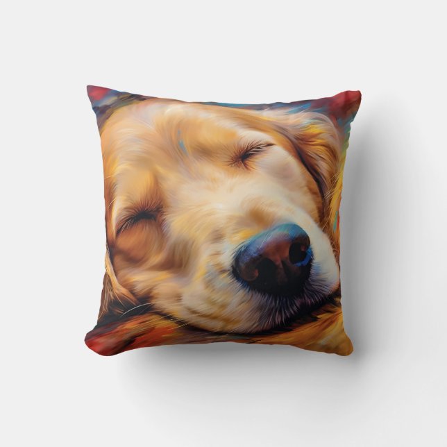Colourful Golden Retriever sleeping Cushion (Front)