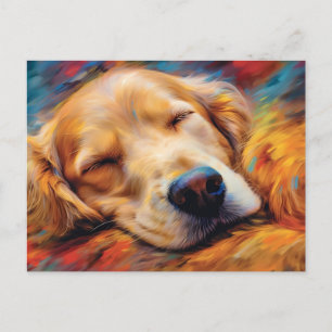Colourful Golden Retriever sleeping Postcard