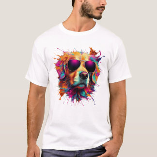 Colourful golden retriever with sunglasses. T-Shirt